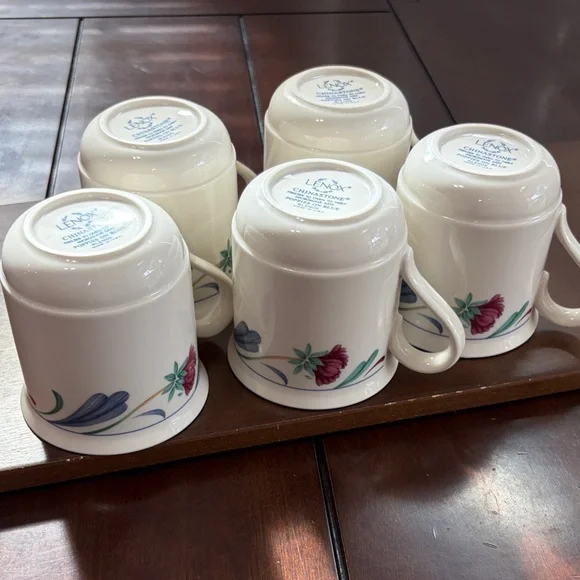 LENOX Chinastone, Poppies on Blue Floral Pattern Ceramic 5 Piece Mug Set - Picture 17 of 17